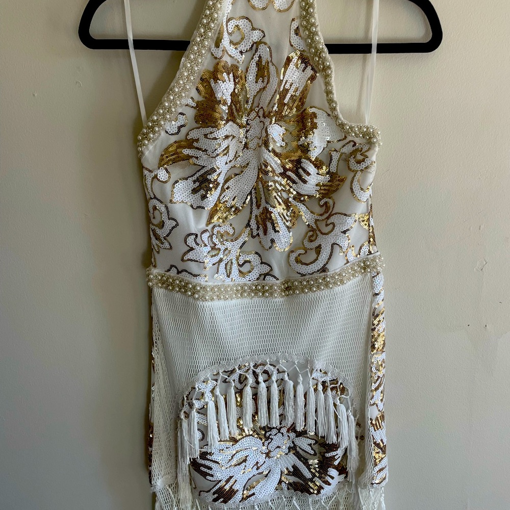 White and gold mini dress